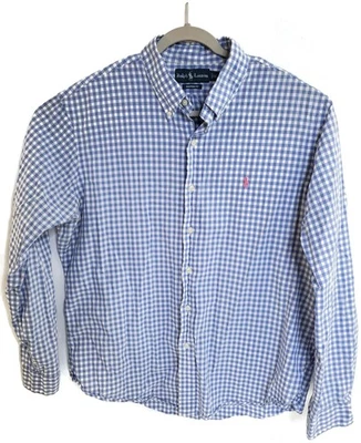 Camisa Ralph Lauren Para Hombre XL Azul Blanco A Cuadros Ajuste Personalizado Manga Larga Con Botones Foto 1 de 4