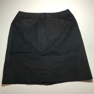 Falda lápiz recta AK Anne Klein para mujer 16W mezcla lino-algodón negra carrera Foto 1 de 4