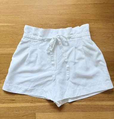 Club Monaco White Paperbag Shorts Size 8 Linen Blend Lined With Stretch Waist - Image 1 of 3
