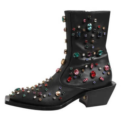 DOLCE & GABBANA Zapatos Negro Cristal Vaquero Cuero Hombres Botas EU41 / US8 2930usd Foto 1 de 4