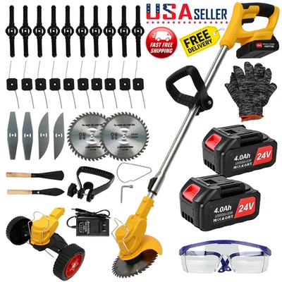 Electric Cordless Grass String Trimmer Lawn Edger Weed Wacker Cutter + 2 Battery - Image 1 of 4