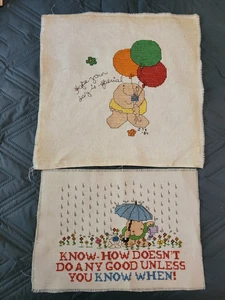 2-MUESTRASOS DE PARED DE TRABAJO CON AGUJA PUNTO DE CRUZ ZIGGY VINTAGE 1984- - Imagen 1 de 4