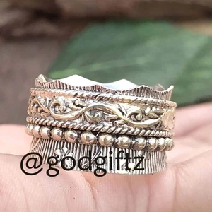 925 Sterling Silver, Vintage Spinner Ring, Anxiety Fidget Spinner Ring, Handmade - Picture 1 of 10