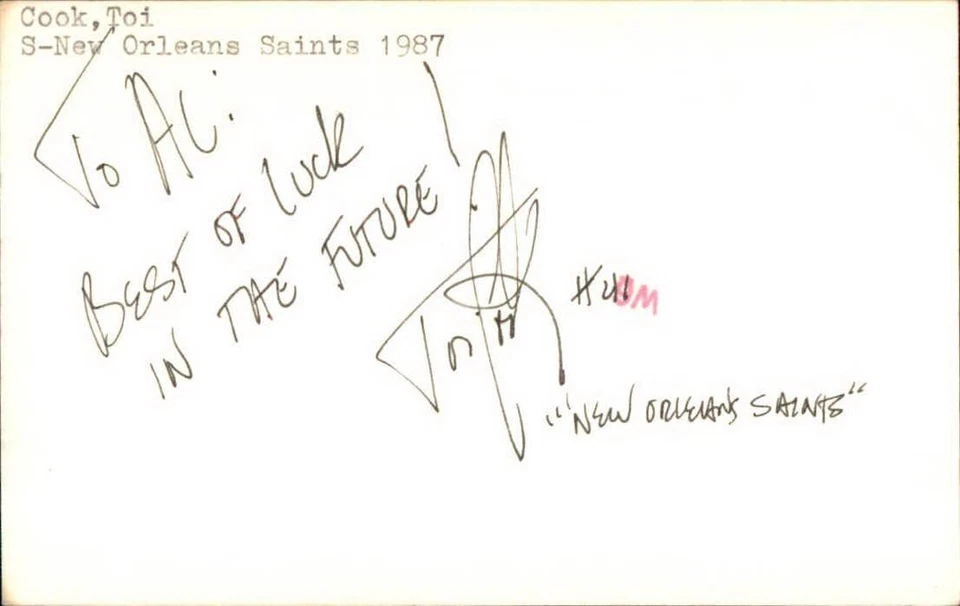 Toi Cook Signed 3x5 Index Card Cut Saints 49ers Panthers Autograph Den - Image 1 of 1