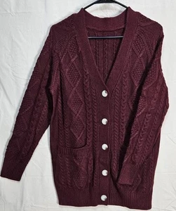 Women's Burgundy Chunky Knit Button Up Cardigan Size Small - Picture 1 of 7