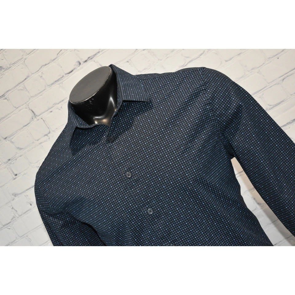 Camisa de vestir Express 1MX para hombre talla grande calce ajustado elástica azul geométrica  Foto 1 de 4