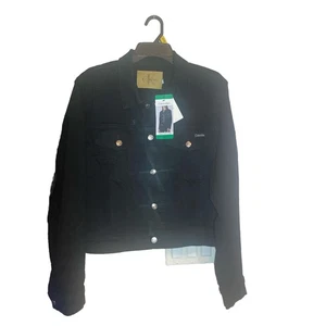 Chaqueta de camionero clásica de mezclilla con botones para mujer Calvin Klein X-grande, negra - Imagen 1 de 5