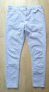LADIES TOPSHOP LEIGH W30 SIZE 12 BLUE & WHITE PATTERNED SKINNY LEG JEANS - Picture 1 of 3