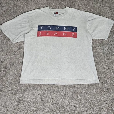 Camisa Tommy Jeans De Colección Para Hombres XL Gris Jaspeado Camiseta Logo Hilfiger Hecha en EE. UU. Foto 1 de 4