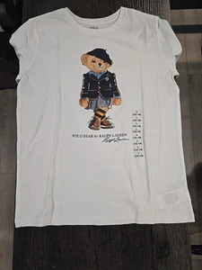Polo Ralph Lauren Bear Cotton Long Sleeve Shirt White Girl’s Size LG 12 - 14 - Picture 1 of 4