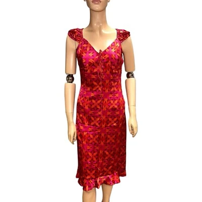 Vestido Anthropologie Plenty Talla P XS 100 % Seda Cuello en V Volantes Manga Corta Midi Foto 1 de 4