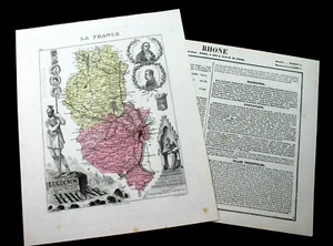 RHONE - CARTE DEPARTEMENTALE FRANCE + RECIT HISTORIQUE - XIXe Ed. MIGEON 25x31cm - Picture 1 of 1