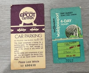 Vintage 1982 Walt Disney World Tickets EPCOT CENTER Car Parking World Passport - Picture 1 of 9