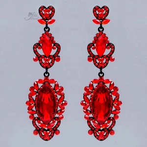 Pendientes de araña colgantes rojos cristal estrás metal negro mujeres boda graduación - Imagen 1 de 4