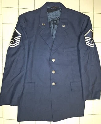 HOMBRE FUERZA AÉREA EE. UU. USAF SERVICIO VESTIDO ABRIGO CHAQUETA UNIFORME AZUL 29" Hombro a S Foto 1 de 4