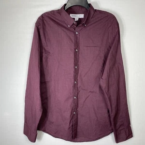 Old Navy Slim Fit Button-Up Shirt Men's Size L Maroon Long Sleeve Chest Pocket - Picture 1 of 6