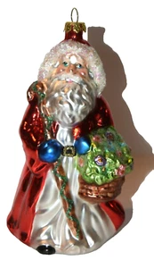 Glass Santa with Basket and Hiking Stick Ornament - Picture 1 of 3