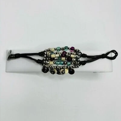 Brazalete UNO DE 50 Cuentas Vidrio Milano Natural Cuero Tono Plata Foto 1 de 4