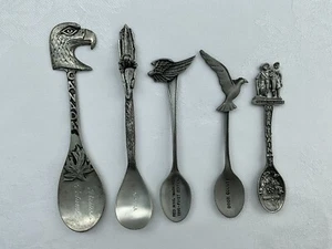 5 Lot Vintage Figural All Pewter Souvenir Spoons 60’s 80’s - Picture 1 of 11