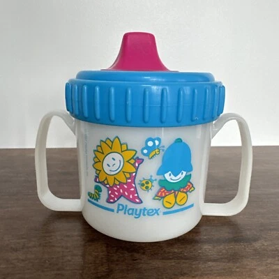 De colección Playtex 1997 Dos Mangos Taza para sorber Flor Girasol Mariposa Rosa Azul Bichos Foto 1 de 4