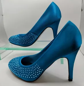 Zapatos de aguja Anne Michelle azul gasolina satinado en Reino Unido talla 6 - Imagen 1 de 21