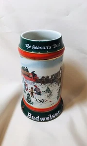 Budweiser Collectors Series Christmas Beer Stein 1991 Mug Clydesdale Holiday - Picture 1 of 9