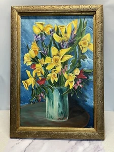 Narzissen und Iris in Vase. Vintage. Auf Leinwand. Kühn & Schön. Signierter Dale - Bild 1 von 9