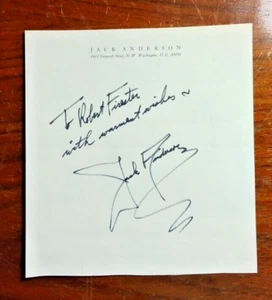 Columnist Jack Anderson Autograph - Signed & Inscribed on Personalized Note Pad - Picture 1 of 1