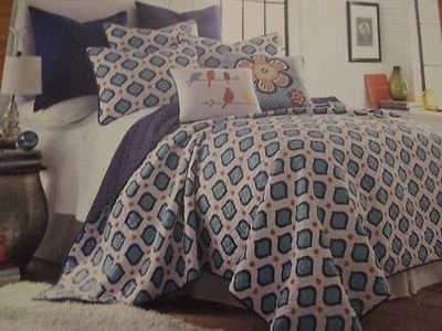 Nuevo con etiquetas Juego de edredón de azulejos marroquíes azul turquesa caña completo/reina con 2 fundas Foto 1 de 4