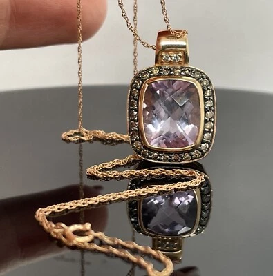 Le Vian 14k Rose Gold Diamond & Amethyst Pendant Necklace New $2200 - Image 1 of 4