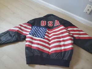 Vintage Michael Hoban Wheremi Leather Jacket Size L Black USA American Flag - Picture 1 of 20