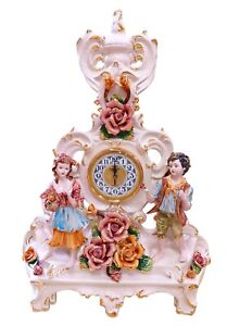 Decorative Object Capodimonte Figurines Farmers Of '700 Blossom & Table Clock