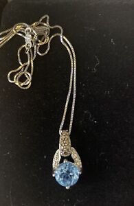 LeVian 14K White Gold Diamond &Blue Topaz Necklace