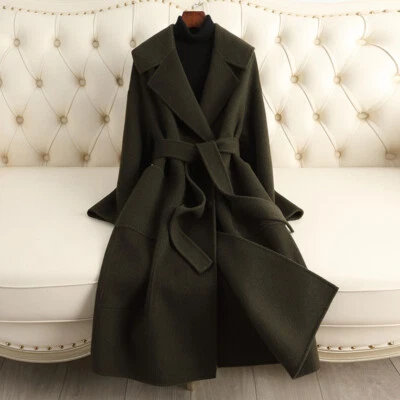 Abrigo de invierno de cachemir de doble cara para mujer largo 92 % lana 8 % alpaca abrigos con cinturón Foto 1 de 4