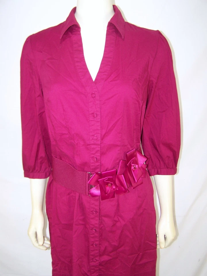 Elle платье женщин средний 8 10 красный 3/4 рукав v-образным вырезом воротник кнопка спереди бант M - Изображение 1 из 4