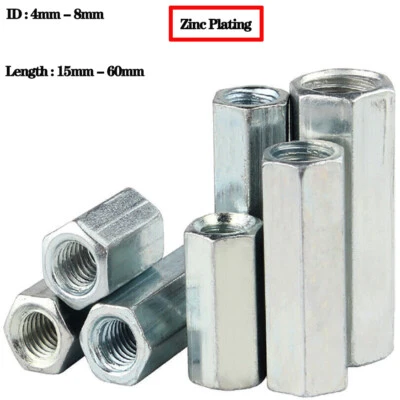 M4 -M8 Verzinkt Distanzmuttern Verbindungsmuttern Muffe Gewindehülsen Langmutter - Bild 1 von 4