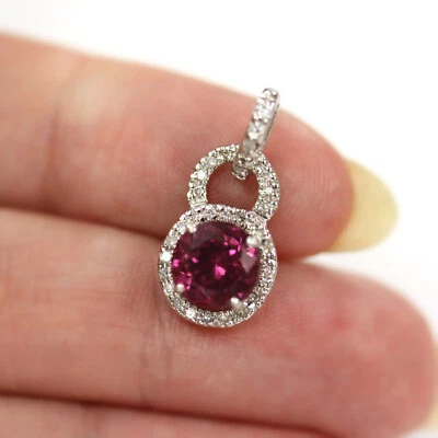 2.25 ctw Natural Pink Tourmaline & Diamond 14k White Gold Round Halo Pendant - Image 1 of 3