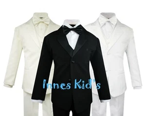 Toddler Boys' 5 Piece Classic Fit Formal Tuxedo Bow Tie Set Choice of Colors - Picture 1 of 20