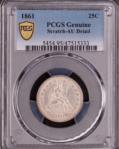 1861 Seated Liberty Quarter PCGS AU Details - Nice Luster Great Album Filler Cover