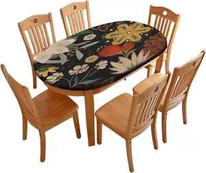 Boho Oval Elastic Fitted Tablecloths Floral Elastic Edge Table Cover for Fall - Picture 1 of 6