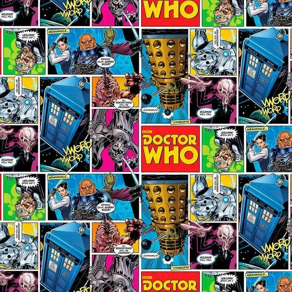 Fat Quarter Doctor Who Comic Strip 100% Cotton Quilting Fabric - Image 1 of 1