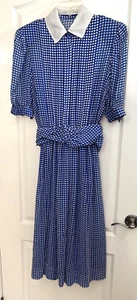 Albert Nipon Boutique Vintage 1980s Blue Polka Dot Sheer Dress with Slip 12 - Picture 1 of 10