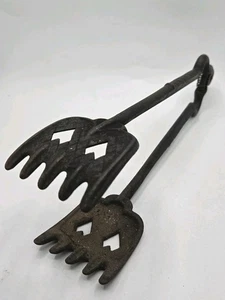 Antique Cast Iron Coal Tongs Heart Design Spring Operated - Picture 1 of 7