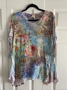 Jess Jane Damen kleines Top Art to Wear USA 3/4-Arm Blumenmuster - Bild 1 von 8