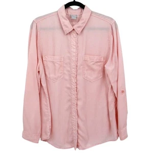 Chico's Tencel Shirt Damen 12/14 rosa adrett feminin ausgefranster Saum klassisch Boho - Bild 1 von 17