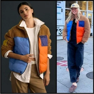 Kule Krispie Sherpa Colorblock Full Zip Fleece Jacke Mantel - Größe L - Bild 1 von 14