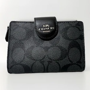 Coach Medium Corner Zip Wallet Charcoal Black NWT - Picture 1 of 17
