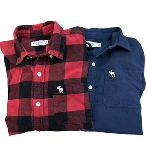 Abercrombie Kids 2 Flanell Button Down Hemden Jungen Größe 15/16 rot kariert blau - Bild 1 von 5
