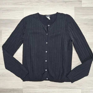 J. Crew Damen schwarze gerippte Strickjacke Knopfleiste Größe Large - Bild 1 von 7