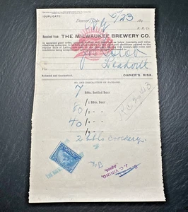 1890'S MILWAUKEE BREWERY CO DENVER TIVOLI RECEIPT - J GOLOB LEADVILLE FP180 - Picture 1 of 8